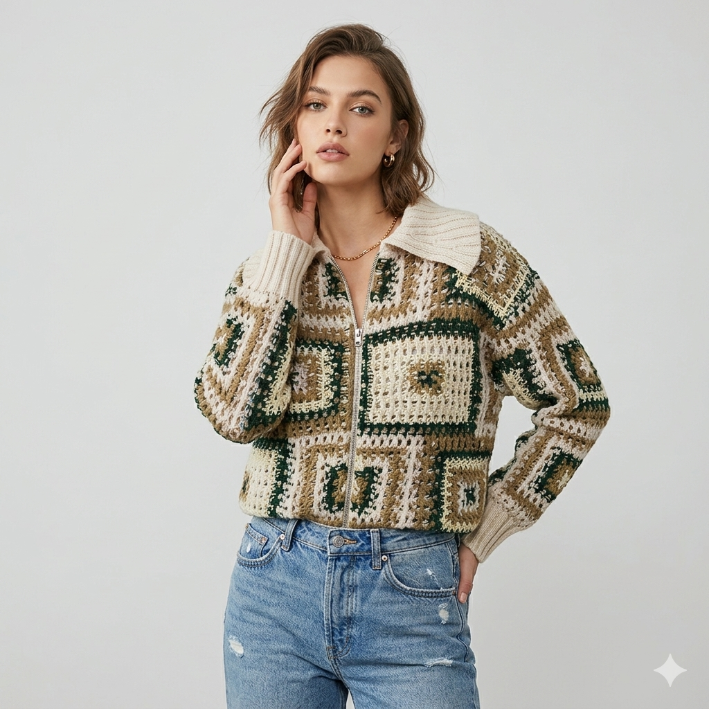 CASACO TRICOT PONTO CROCHE CANTÃO
