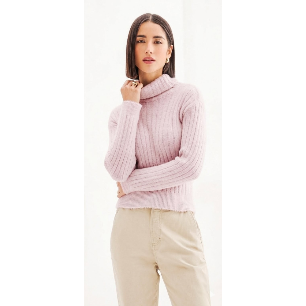 Blusa Manga Longa De Tricot Rosa Claro Flor De Lis