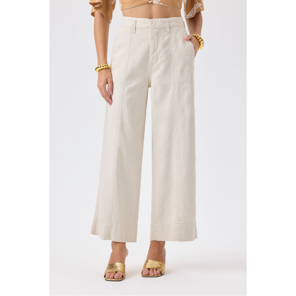 Calça Feminina Ágata Wide Cropped Linho Flor De Lis