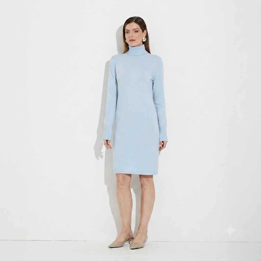 Vestido Gola Alta Manga Longa Viviane Furrier