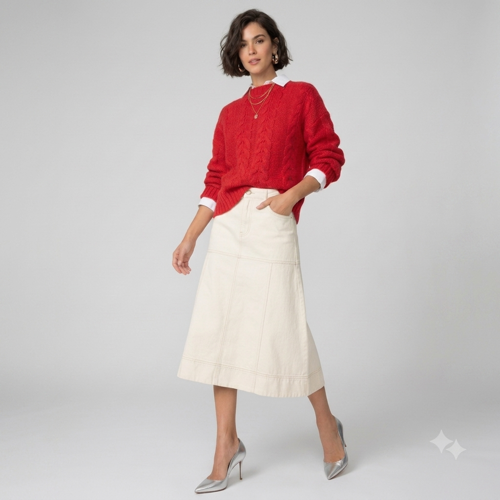 Saia Midi Feminina Sarja Mayara Branco Le Lis Blanc