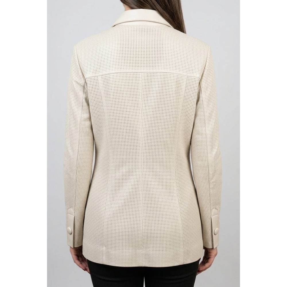 Camisa Feminina Couro Legítimo Vazada Off White Espaço Opção - Imagem 3