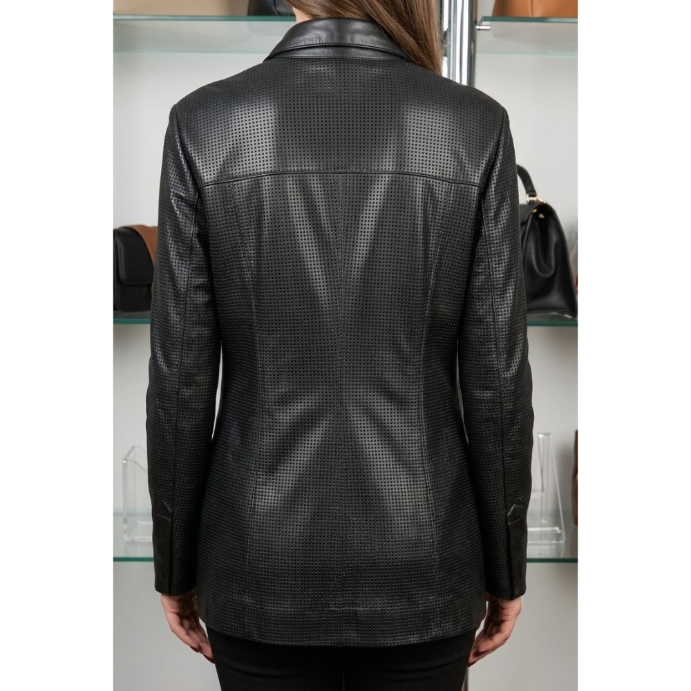 Camisa Feminina Couro Legítimo Vazada Preta Espaço Opção - Imagem 4