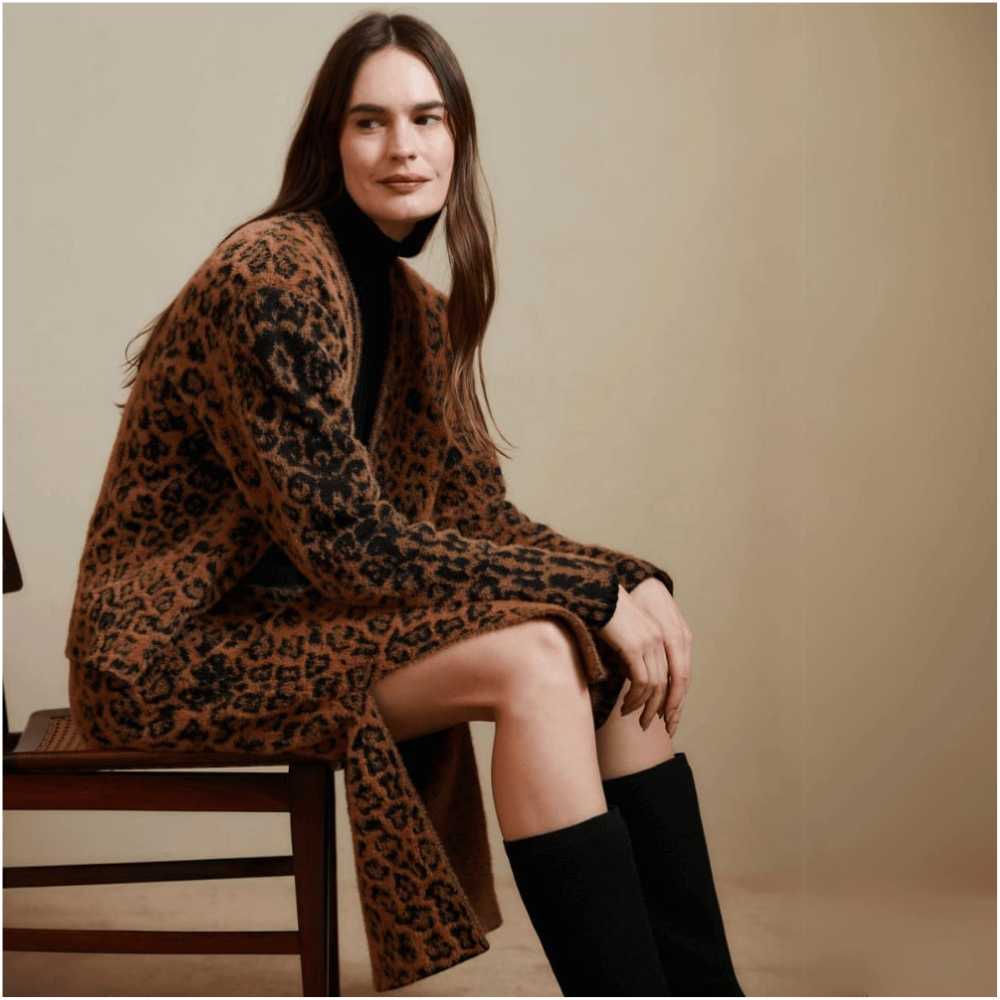 Casaco Curto Tricot Animal Print Ambicione