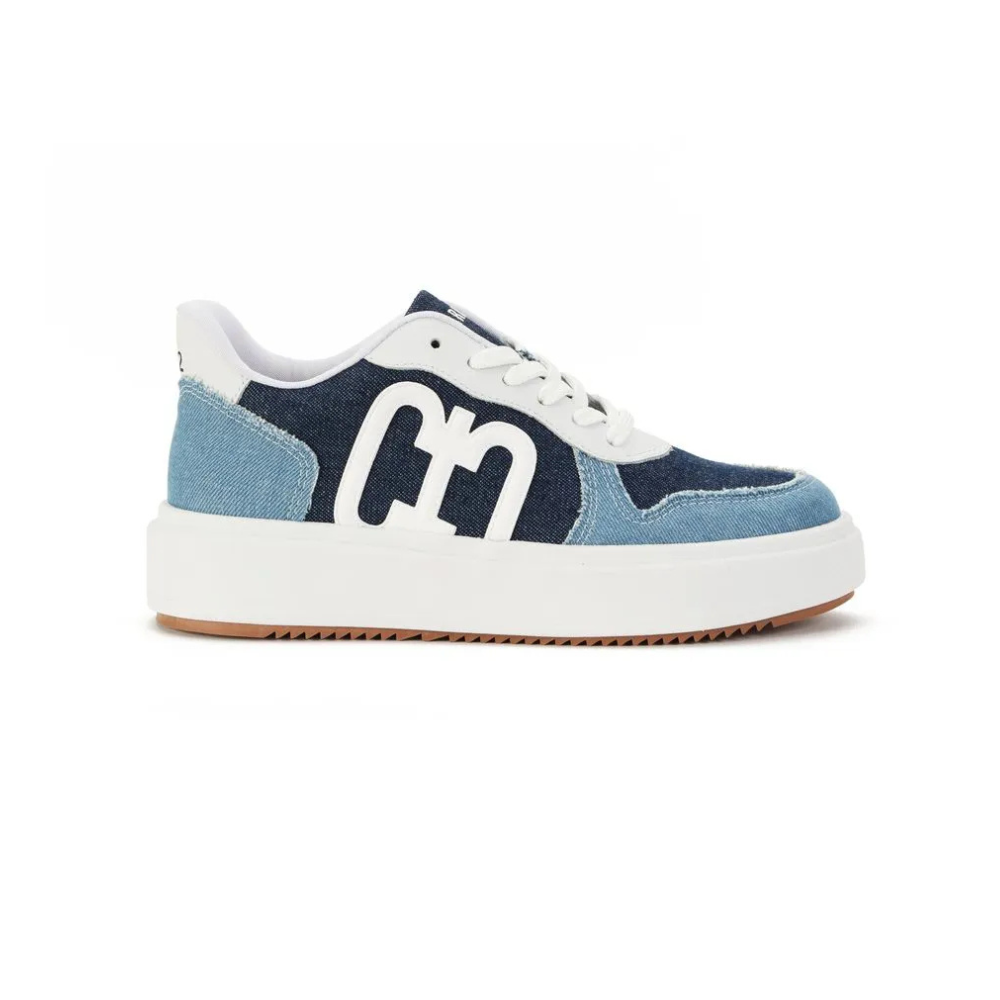 Tênis Feminino Casual Plataforma Em Jeans Azul E Branco Carmim