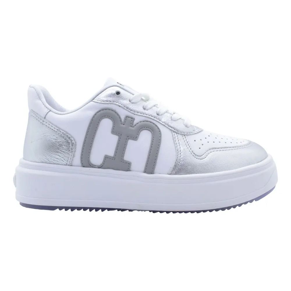 Tênis Feminino Branco e Prata Solado Flatform Carmim