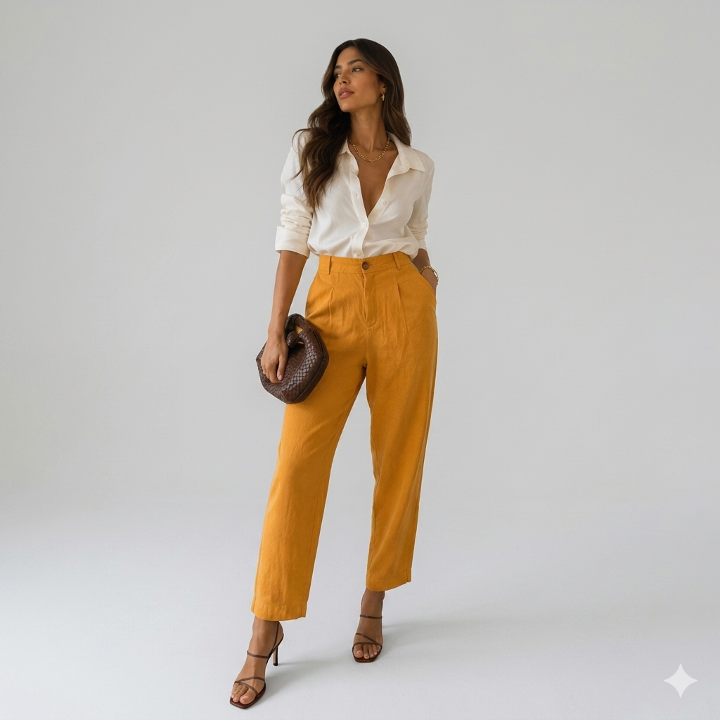 Calça Feminina Linho Amarela Ambi